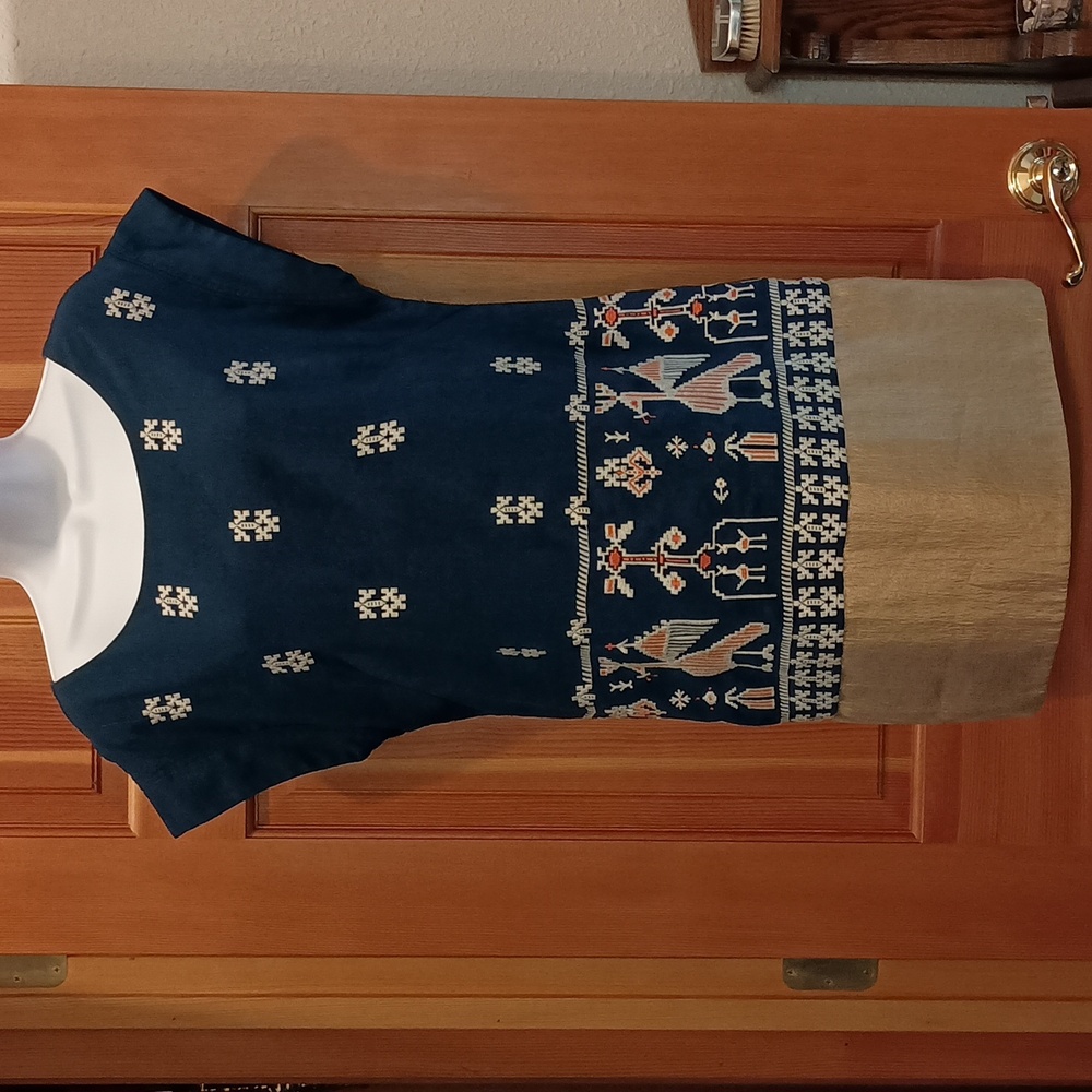 Floreat Navy and Gold Embroidered Dress